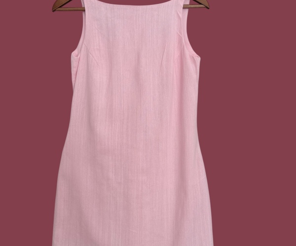 PEMBE ASKILI MİNİ KETEN ELBİSE