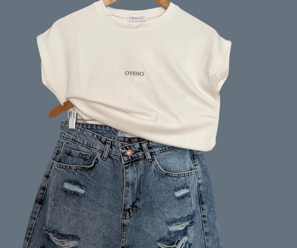 İKİLİ KOMBİN - KOT ŞORT VE BASIC T-SHIRT